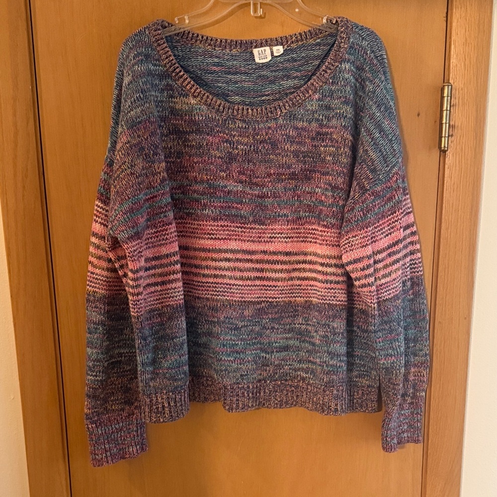 Gap Women's Striped Heathered Cropped Sweater Cotton Pink Blue Size XXL